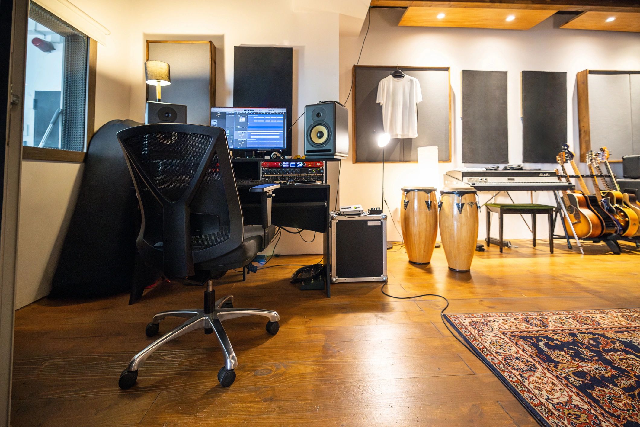 Professional recording studio prepared for an electronic music session